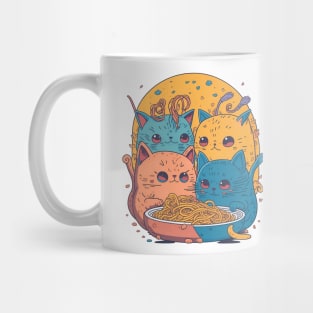 Cat Eating Spaghetti - Cute Kitten Noodles Design Mug